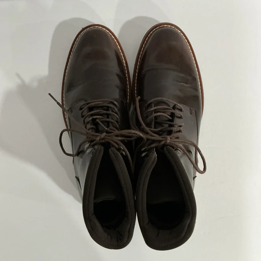 Mens Kenneth Cole REACTION Klay Flex Dark Brown Leather Lace Up Boots 7.5M